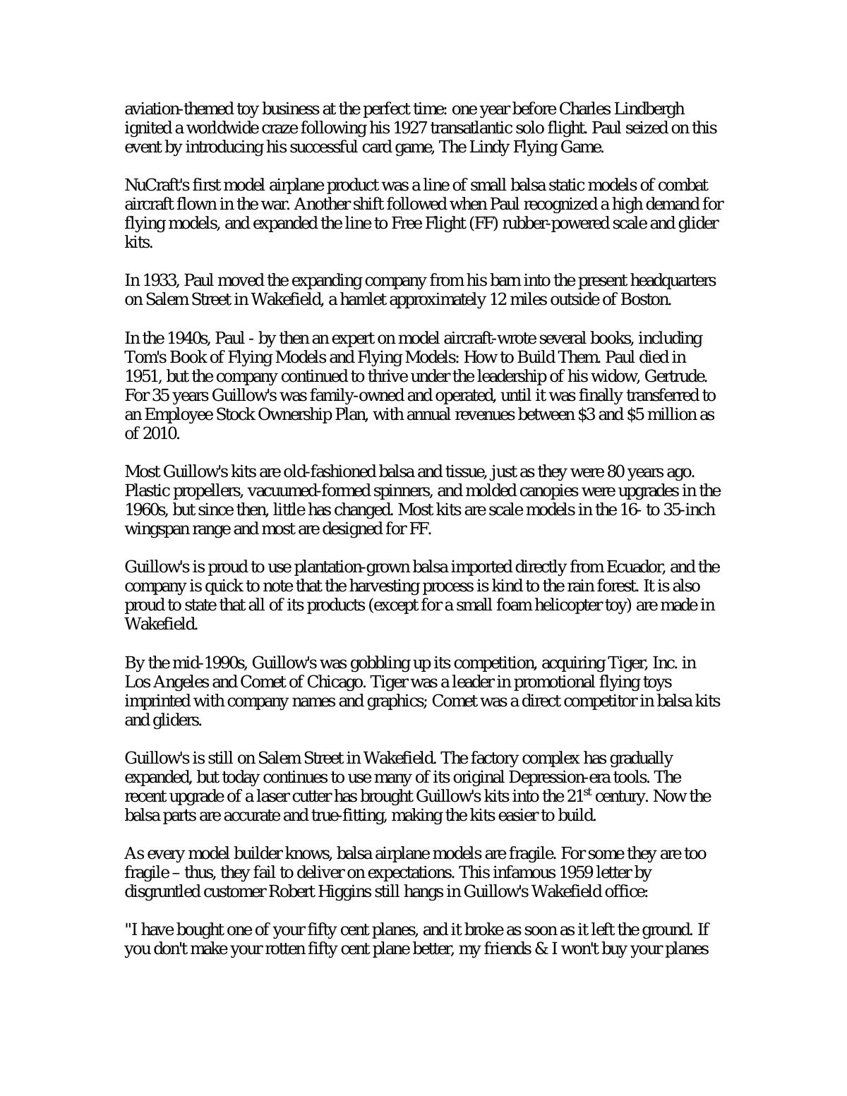 Page 3 of the original document of History of Paul K. and Gertrude Guillow and Guillow’s (Paul K. Guillow, Incorporated)