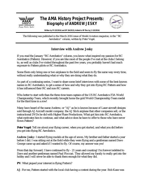 First page of Andrew Jesky
