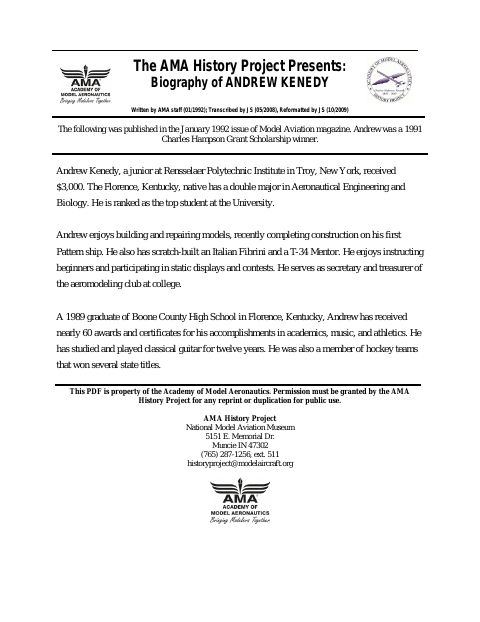 First page of Andrew Kenedy