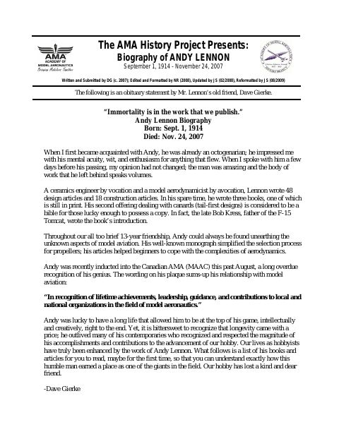 First page of Andy Lennon