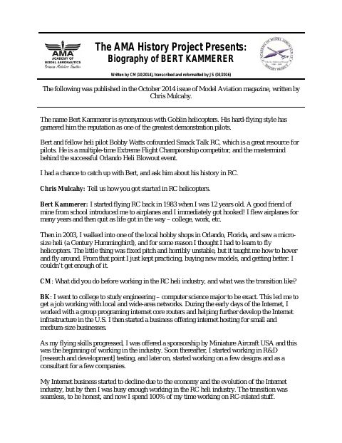 First page of Bert Kammerer