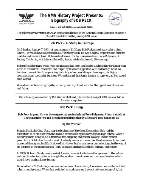 First page of Bob Peck