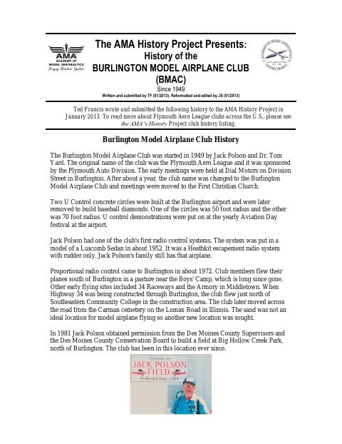 First page of Burlington Model Airplane Club (BMAC)