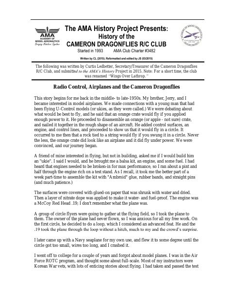 First page of Cameron Dragonflies R/C Club