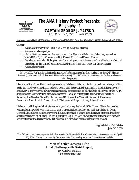 First page of Capt. George J. Yatsko