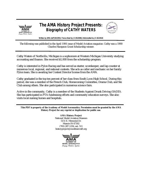 First page of Cathy Waters