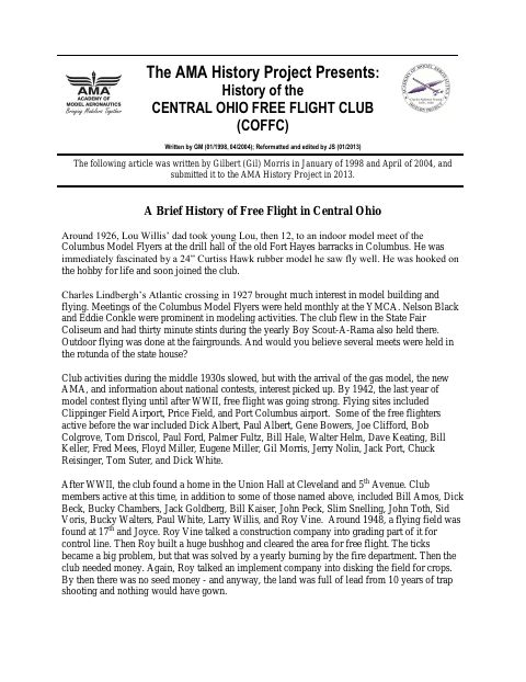 First page of Central Ohio Free Flight Club (COFFC)