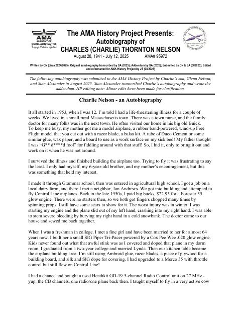 First page of Charles (Charlie) Thornton Nelson