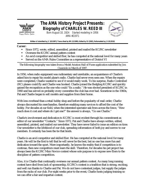 First page of Charles W. Reed III