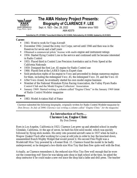 First page of Clarence F. Lee