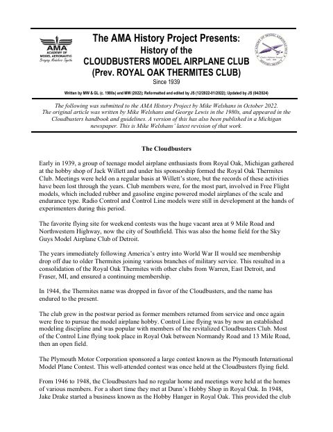 First page of Cloudbusters Model Airplane Club