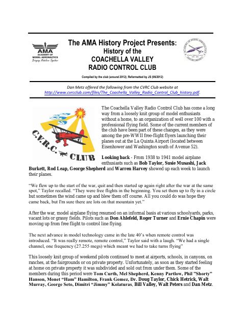 First page of Coachella Valley R/C Club (CVRCC)