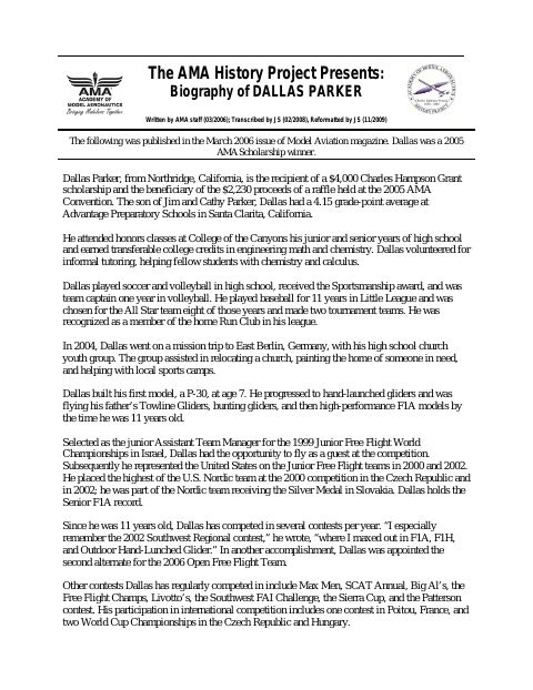 First page of Dallas Parker