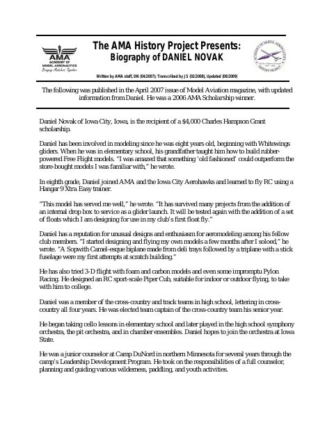 First page of Daniel Novak