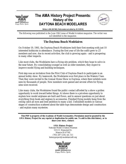 First page of Daytona Beach Modelaires