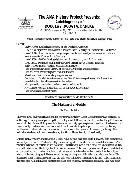 First page of Douglas A. (Doug) Dahlke
