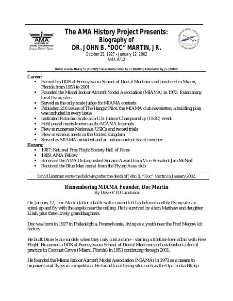 First page of Dr. John B. (Doc) Martin Jr.