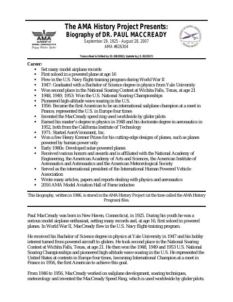 First page of Dr. Paul MacCready