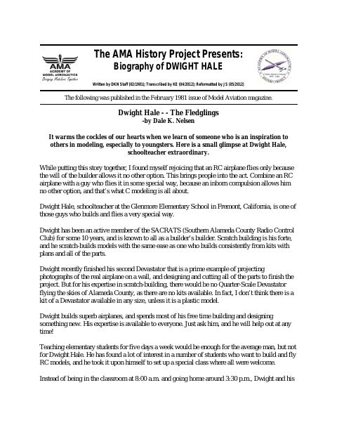 First page of Dwight Hale