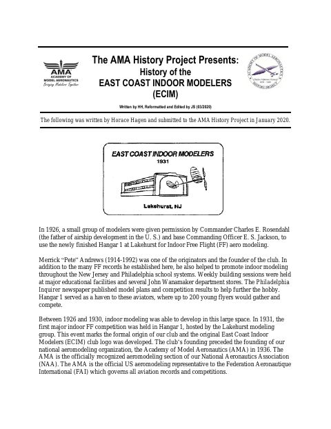 First page of East Coast Indoor Modelers (ECIM)