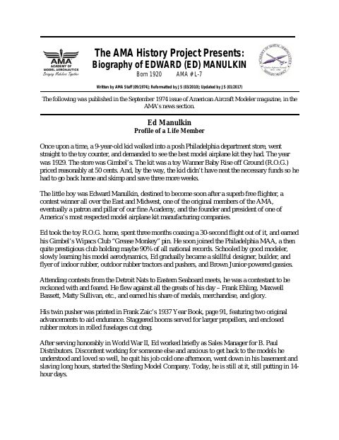 First page of Edward (Ed) Manulkin