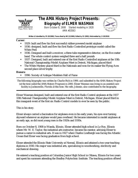 First page of Elmer Wasman