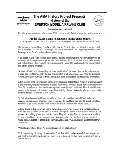 First page of Emerson Model Airplane Club