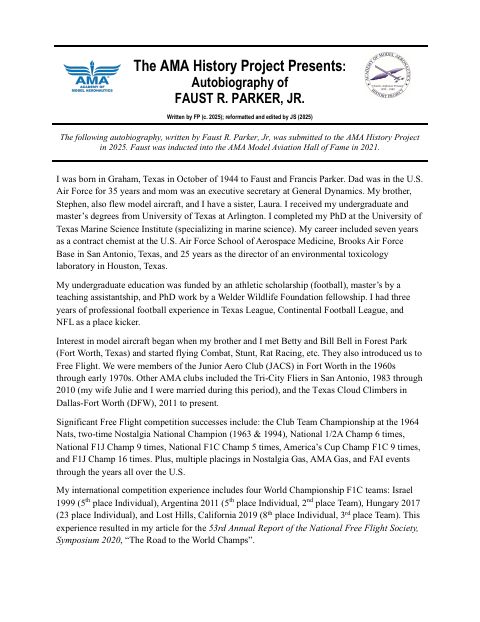 First page of Faust R. Parker Jr.