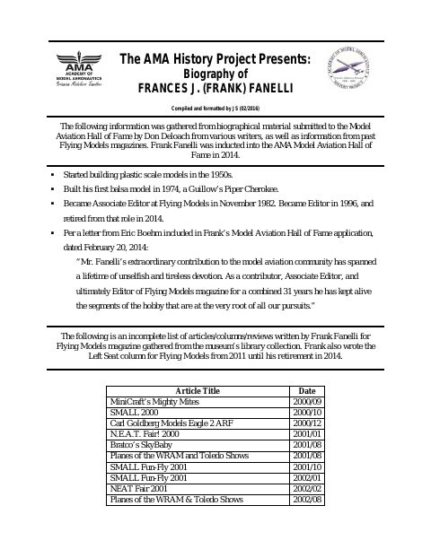 First page of Francis J. (Frank) Fanelli