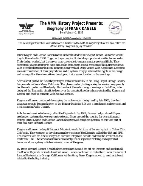 First page of Frank Kagele