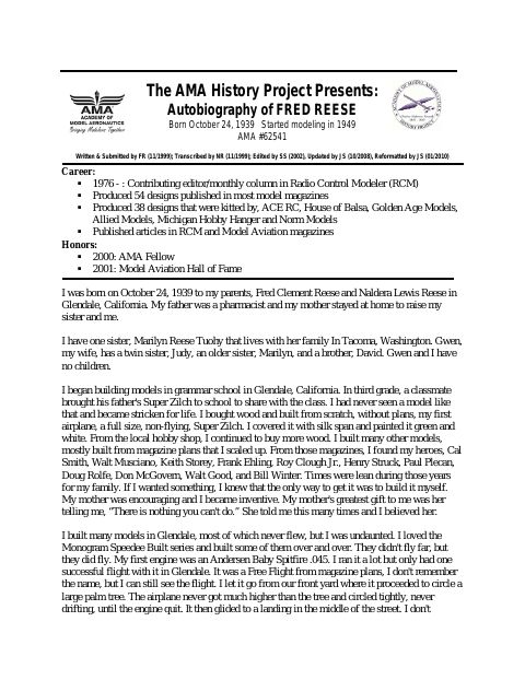 First page of Fred Reese