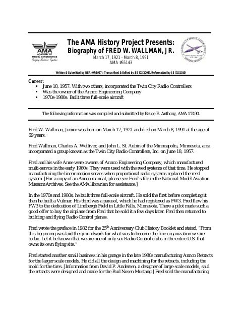 First page of Fred W. Wallman Jr.