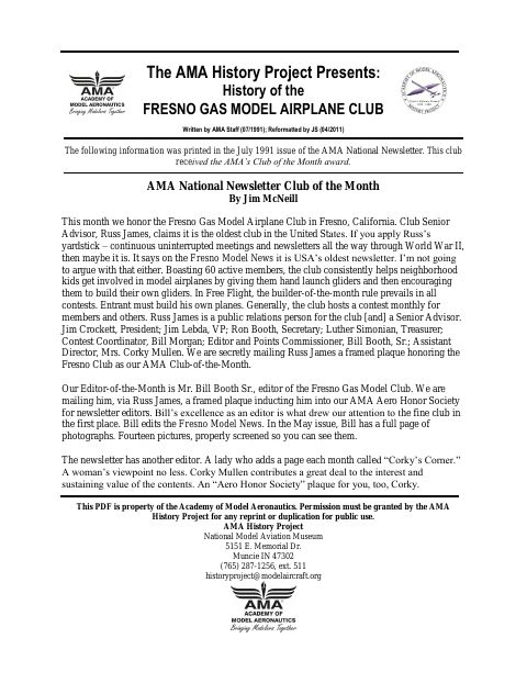 First page of Fresno Gas Model Airplane Club