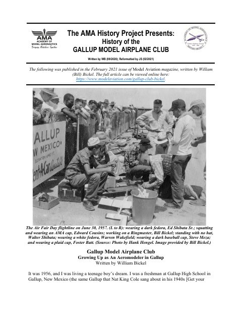 First page of Gallup Model Airplane Club (GMAC)