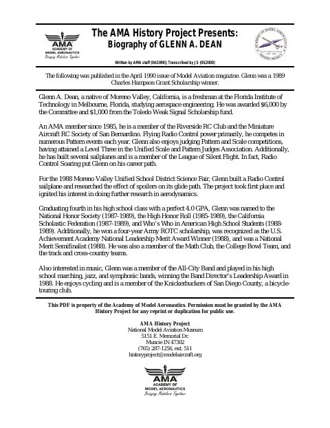 First page of Glenn A. Dean
