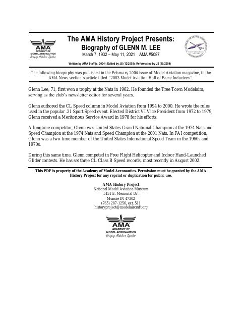 First page of Glenn M. Lee