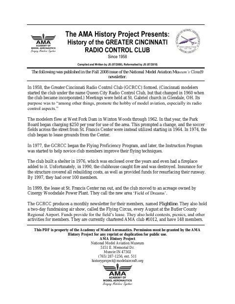 First page of Greater Cincinnati Radio Control Club