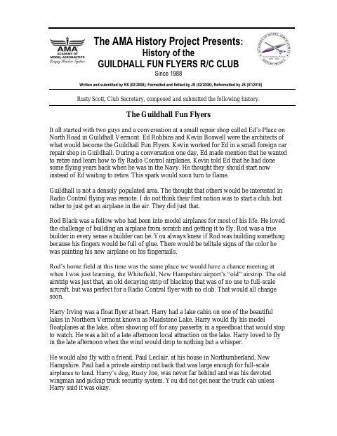 First page of Guildhall Fun Flyers RC Club