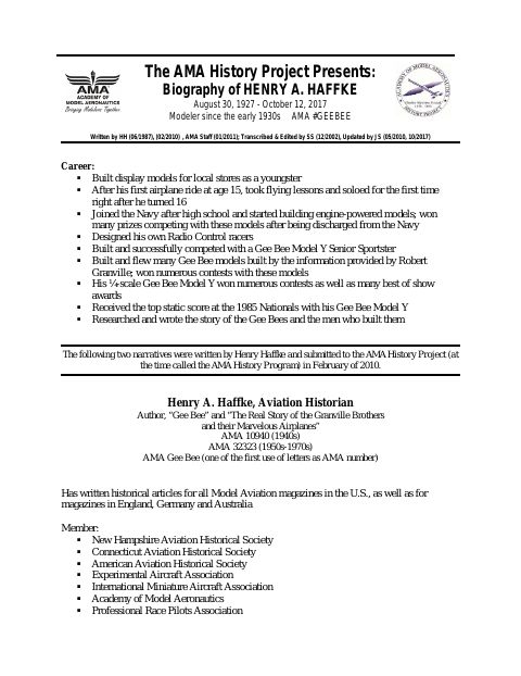 First page of Henry A. Haffke