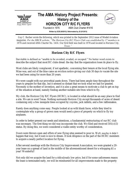 First page of Horizon City R/C Flyers
