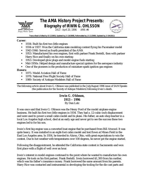 First page of Irwin G. Ohlsson
