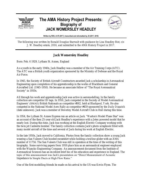 First page of Jack Womersley Headley