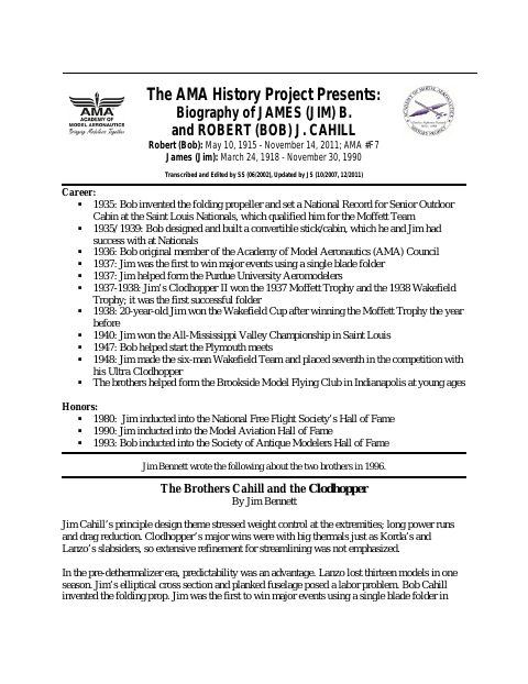 First page of James B. Jim & Robert J. (Bob) Cahill