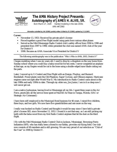 First page of James H. Alvis Sr.