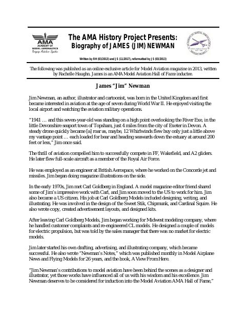 First page of James (Jim) Newman