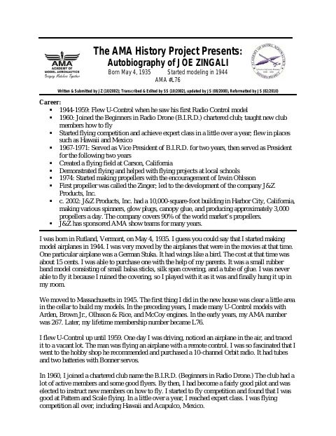 First page of Joe Zingali