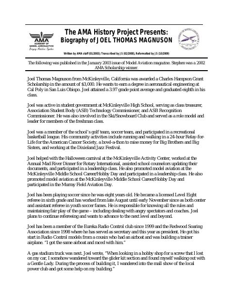 First page of Joel Thomas Magnuson