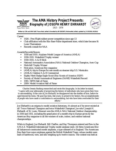 First page of Joseph Henry Ehrhardt