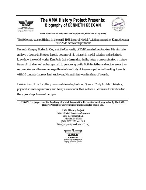 First page of Kenneth Keegan