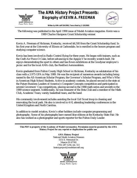 First page of Kevin A. Freeman
